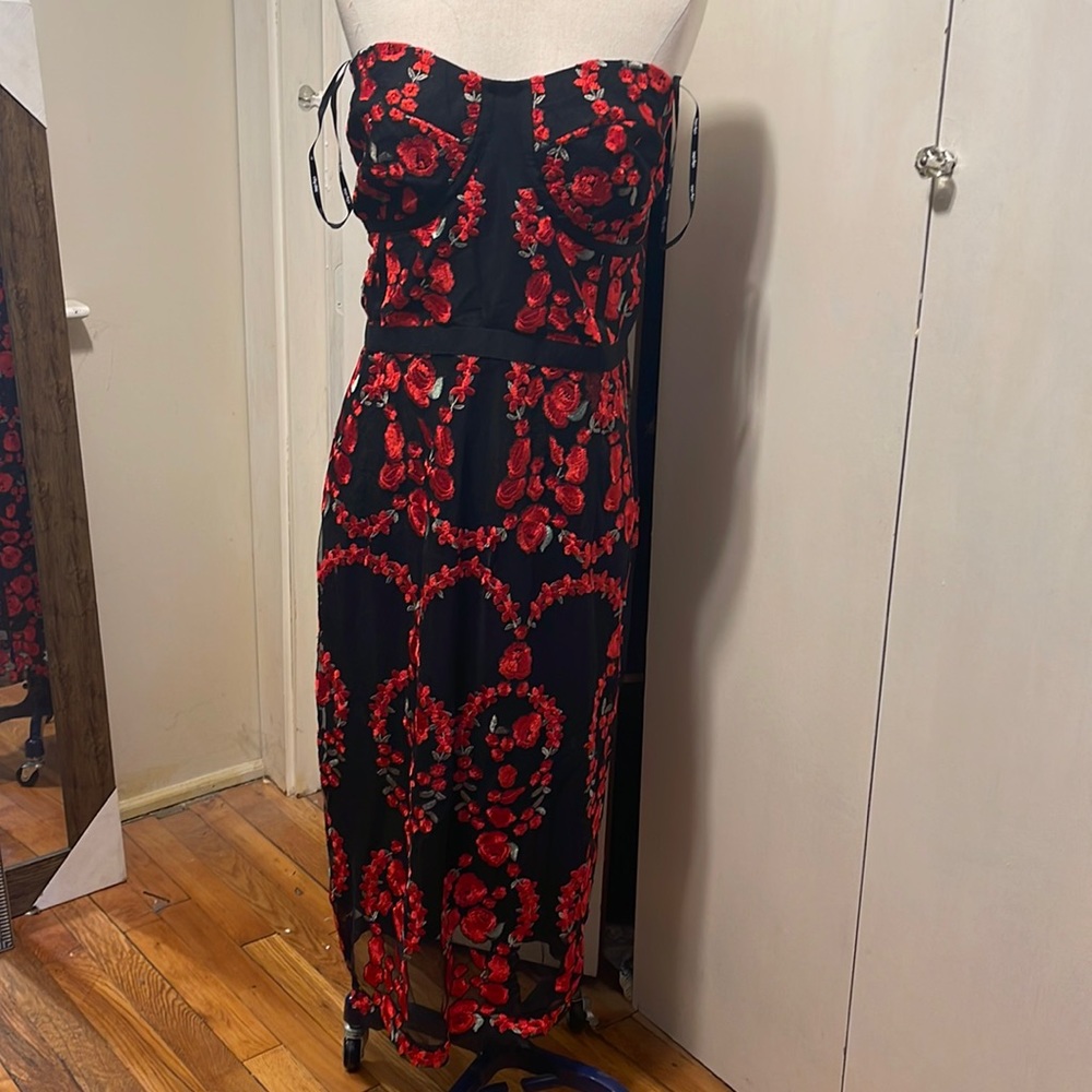 Red rose plus size cocktail dress